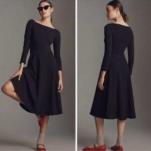 Reformation Wiley Long Sleeve Stretch Cotton Midi Knit Dress Black Size Medium
